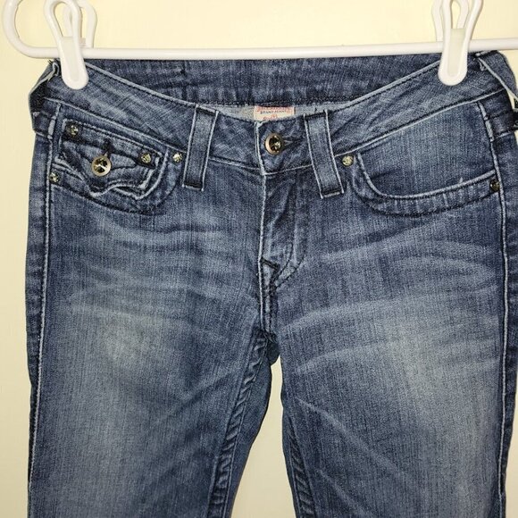 True Religion Voyager Jeans Straight Legs Pockets W/ Flap Crystal Button Size 27 - Picture 4 of 11